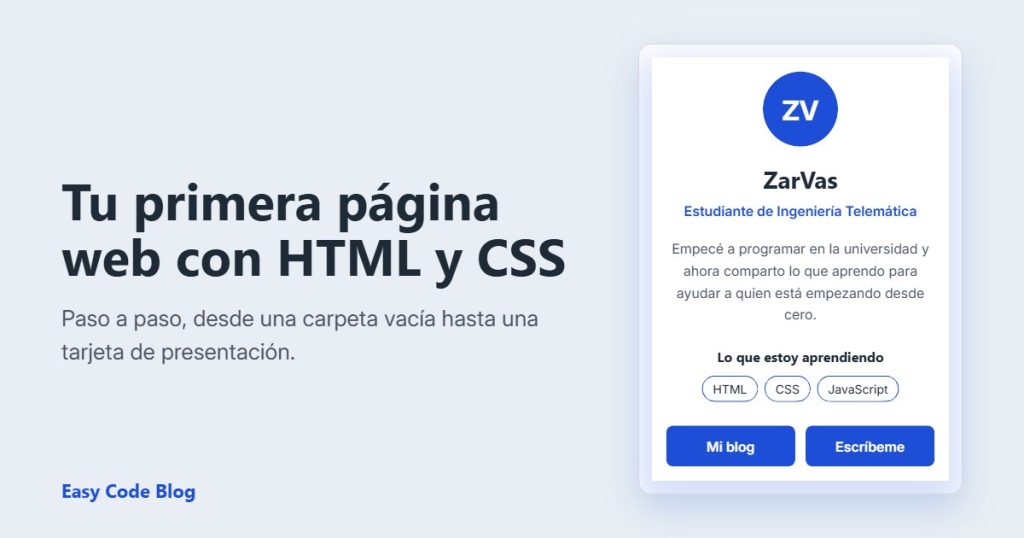 Tutorial para crear tu primera página web con HTML y CSS: tarjeta de presentación terminada