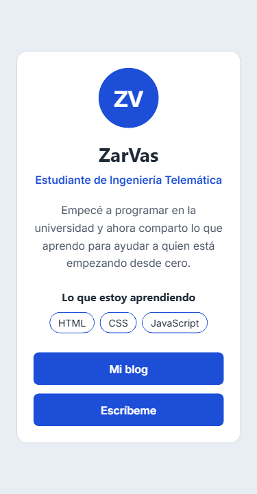 Tarjeta de presentación en la pantalla de un móvil, con los dos botones uno debajo del otro